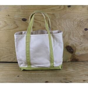 L.L. Bean Bag Canvas Boat and Tote Faded White Green Small Vintage USA